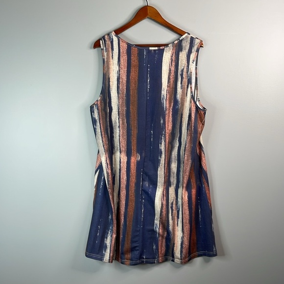 Amazon V-Neck Striped Sleeveless Dress Blue Grey Rust Coverup Resort Dress 1X - Picture 6 of 10